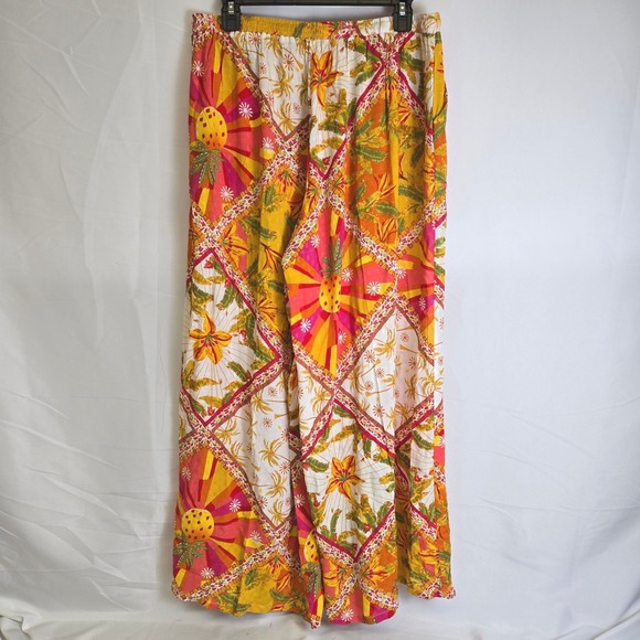 Haute Hippie Flowy Palazzo Pants, Bohemian Tropical Multicolor, Size Large - Picture 2 of 13